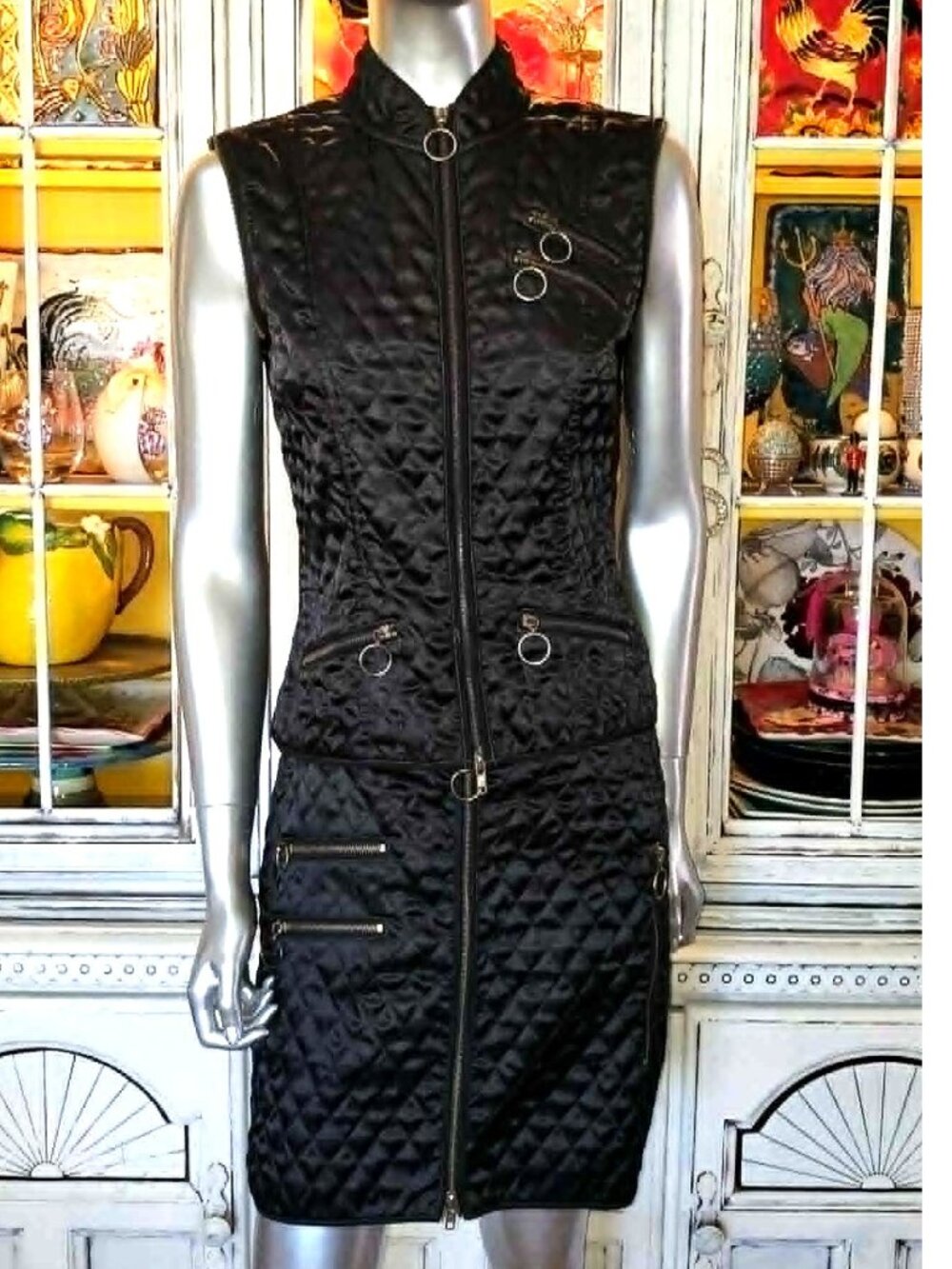 Vintage Betsey Johnson New York 90s Quilted Motorcycle Jacket / Vest Coat Skirt - Picture 12 of 16